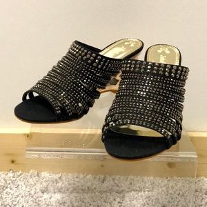 JohnFashion Black Rhinestone Wedge Sandal